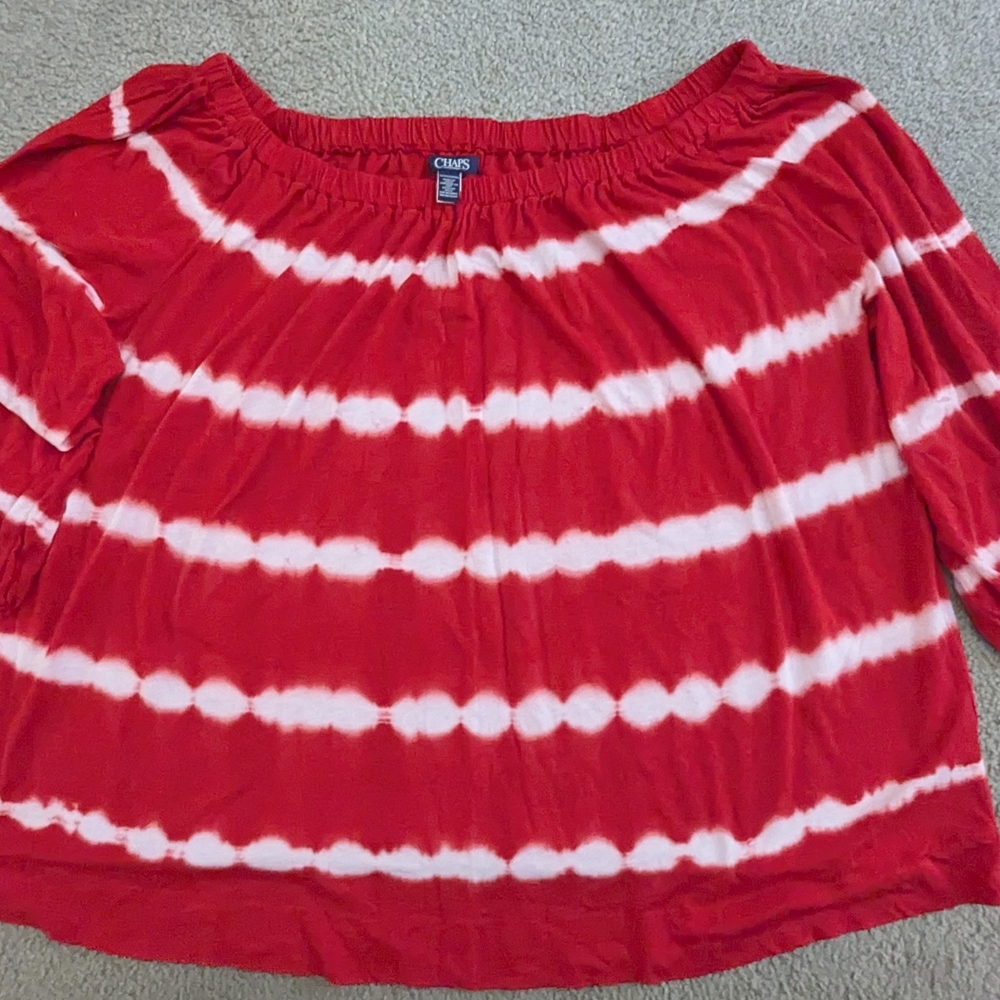 💥 Sale ❤️‍🔥Chaps Women's Red and White Tie-Dye Blouse